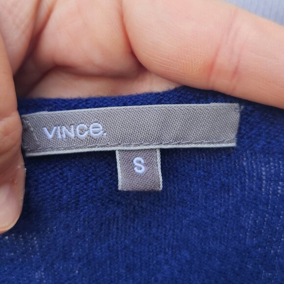 Vince Multicolor Color-Block Sweater Wool Cashmere Drop-Shoulder Blue Gray Black - Picture 13 of 15